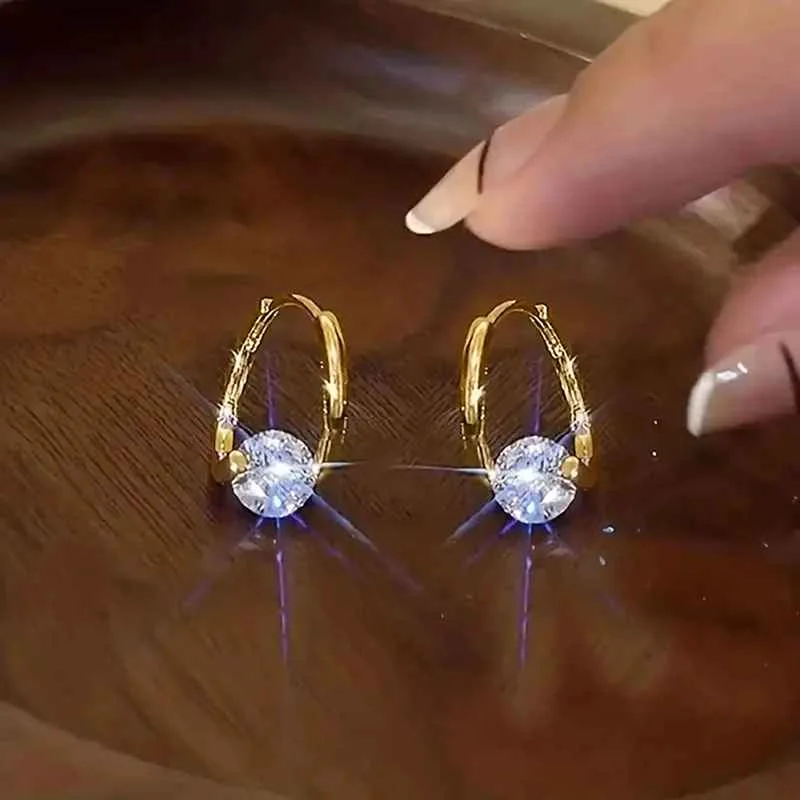 Huitan Geometric Metal Hoop Earrings for Women Gold Color/Silver Color Fashion Lady's Ear Earrings Daily Wear Versatile Jewelry