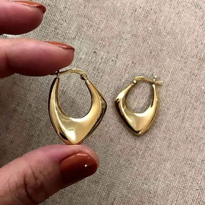 Huitan Geometric Metal Hoop Earrings for Women Gold Color/Silver Color Fashion Lady's Ear Earrings Daily Wear Versatile Jewelry