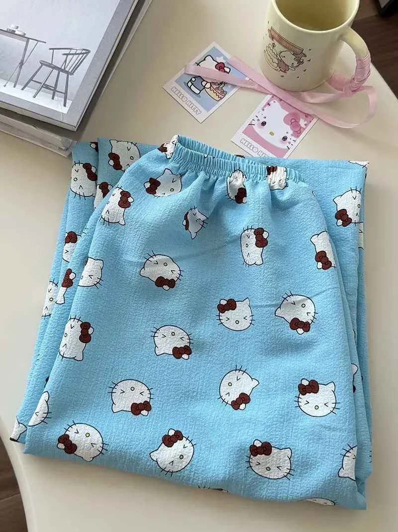 Hello Kitty American Vintage Jeans Wide Leg Pants High Waisted Trousers Straight Pants Sanrio Sweet Embroidery Girl Fashion New