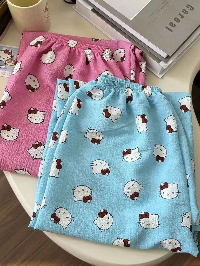 Hello Kitty American Vintage Jeans Wide Leg Pants High Waisted Trousers Straight Pants Sanrio Sweet Embroidery Girl Fashion New