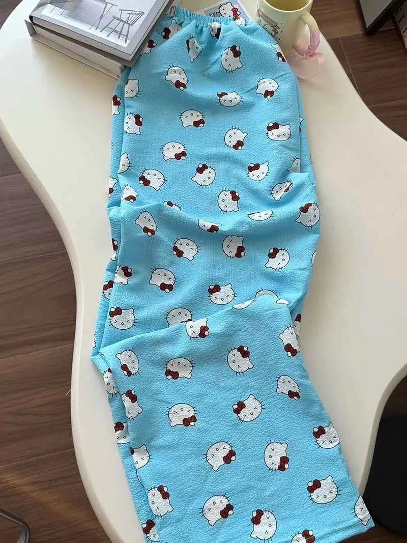 Hello Kitty American Vintage Jeans Wide Leg Pants High Waisted Trousers Straight Pants Sanrio Sweet Embroidery Girl Fashion New