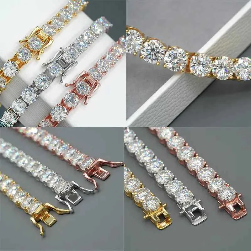 EWYA 925 Sterling Silver Moissanite Bracelet 0.1ct 3mm D VVS1 Diamond with GRA for Women Sparkling Wedding Party Fine Jewelry