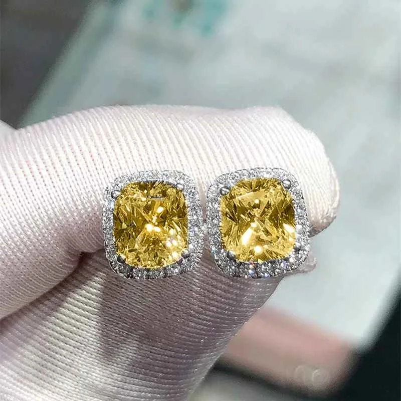 CAOSHI Luxury Women's Stud Earrings for Party Dazzling Pink/White/Yellow Zirconia Accessories Exquisite Design Jewelry Chic Gift