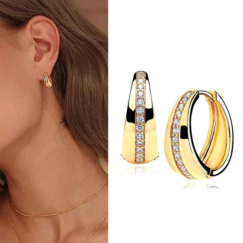 Huitan Geometric Metal Hoop Earrings for Women Gold Color/Silver Color Fashion Lady's Ear Earrings Daily Wear Versatile Jewelry