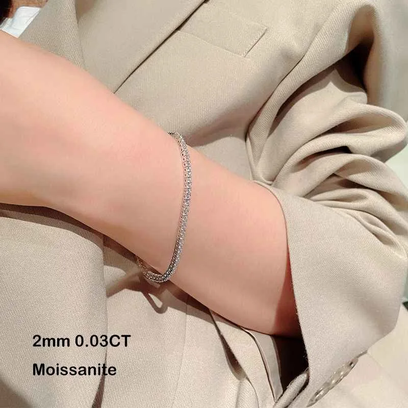 EWYA 925 Sterling Silver Moissanite Bracelet 0.1ct 3mm D VVS1 Diamond with GRA for Women Sparkling Wedding Party Fine Jewelry