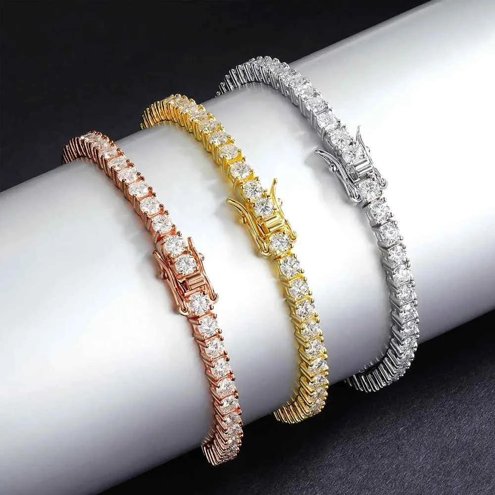 EWYA 925 Sterling Silver Moissanite Bracelet 0.1ct 3mm D VVS1 Diamond with GRA for Women Sparkling Wedding Party Fine Jewelry