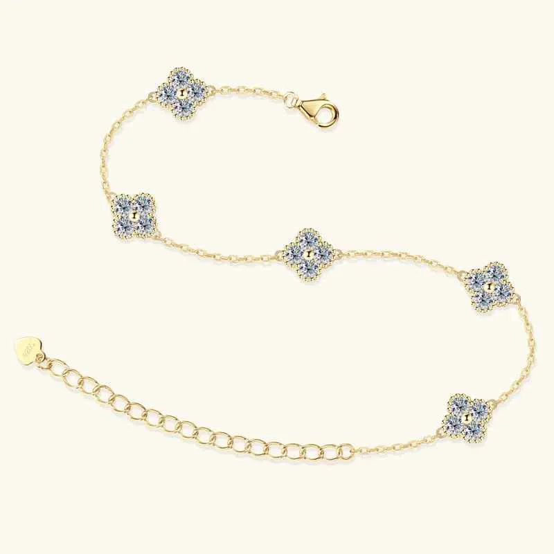 Anizw 2025 New 925 Silver Flower Clover Bracelet Moissanite 3mm for Women 18k Gold Plated Fine Jewelry Certified Lab Diamond D-E