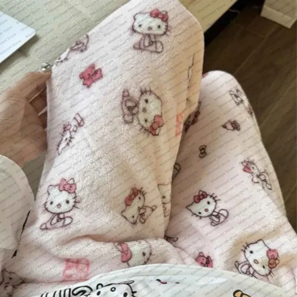 Miniso cartoon cute flannel pajama pants for women's autumn and winter new style warm casual home pants can be worn outside