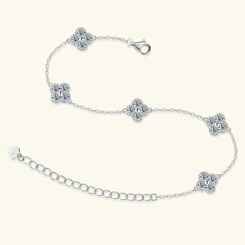Anizw 2025 New 925 Silver Flower Clover Bracelet Moissanite 3mm for Women 18k Gold Plated Fine Jewelry Certified Lab Diamond D-E