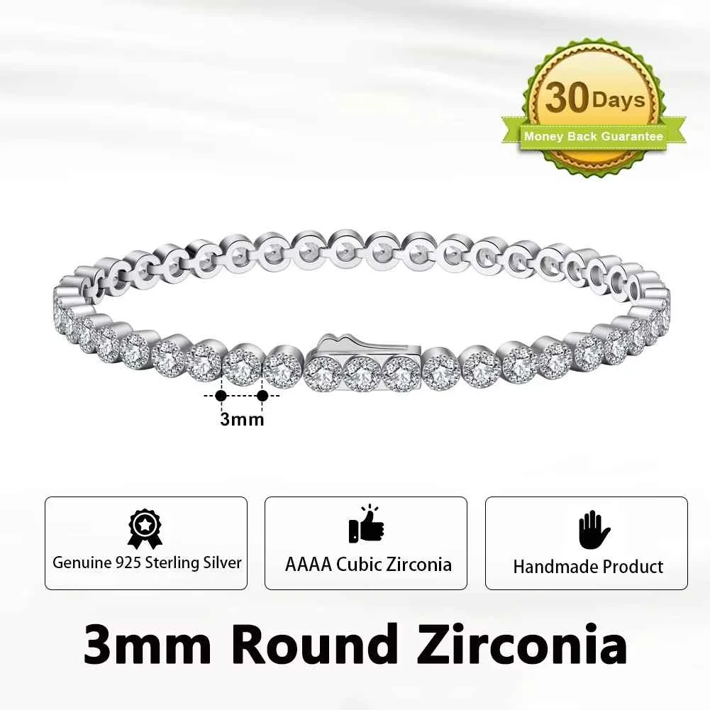ORSA JEWELS Authentic 925 Sterling Silver Tennis Chain Bracelet Moulding Process Hanmade High-end Hand Chain for Man Woman SB128