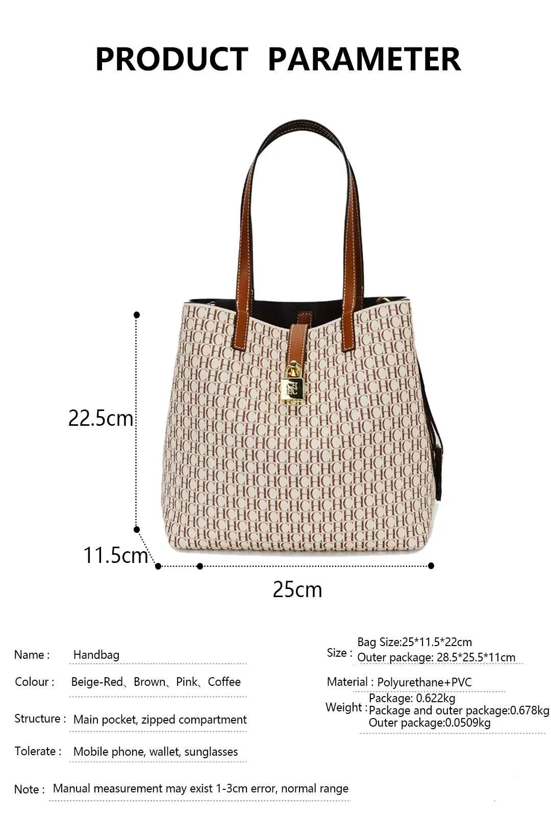 CH Women's Bag Shoulder Bag Simple Large Capacity Casual Resistant Brand Elegant Light Luxury Practical With Bags Pure Color
