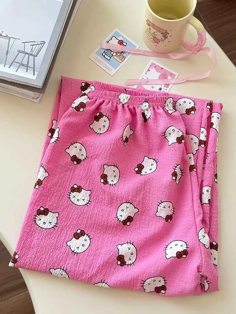 Hello Kitty American Vintage Jeans Wide Leg Pants High Waisted Trousers Straight Pants Sanrio Sweet Embroidery Girl Fashion New