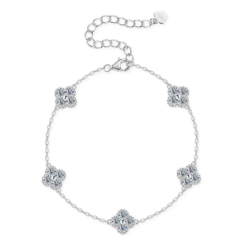 Anizw 2025 New 925 Silver Flower Clover Bracelet Moissanite 3mm for Women 18k Gold Plated Fine Jewelry Certified Lab Diamond D-E