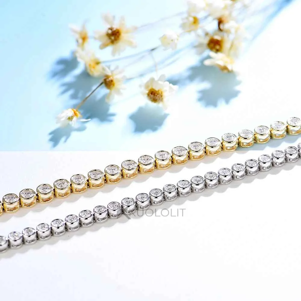 Kuololit Bezel Set Moissanite Tennis Bracelet for Women Solid 14K 10K 925silver Round D VVS1 Bracelet for Engagement Christmas