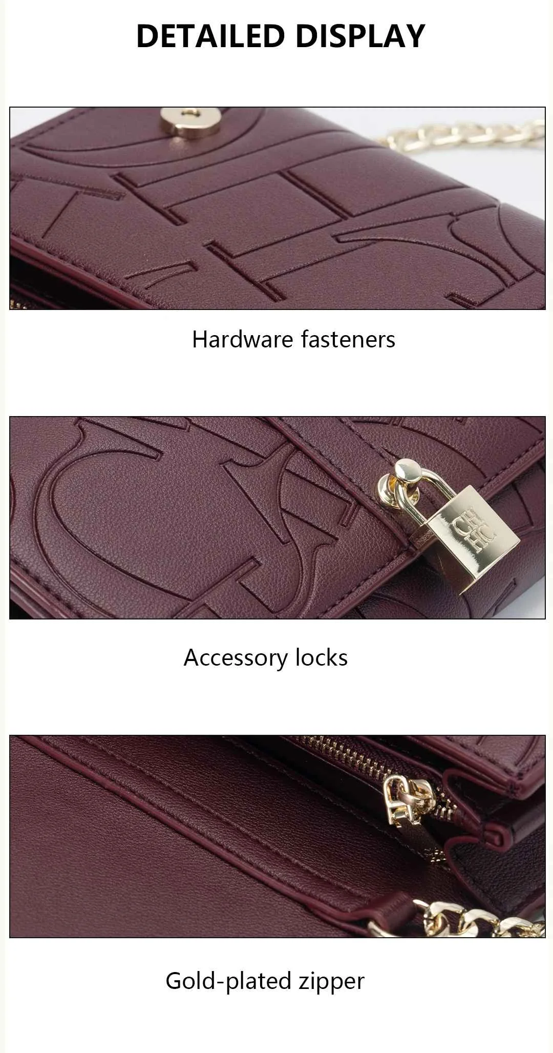 CH Autumn/Winter Fashion Shoulder Bag Solid Color Large Font Printed High Quality PU Material Explosive Women's Crossbody Bag