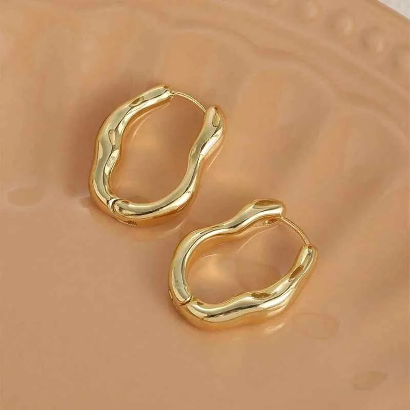 Huitan Geometric Metal Hoop Earrings for Women Gold Color/Silver Color Fashion Lady's Ear Earrings Daily Wear Versatile Jewelry