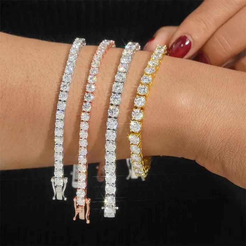 EWYA 925 Sterling Silver Moissanite Bracelet 0.1ct 3mm D VVS1 Diamond with GRA for Women Sparkling Wedding Party Fine Jewelry