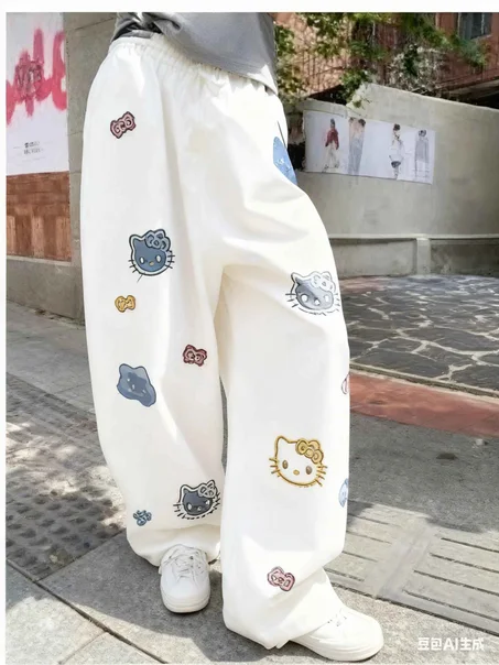New Hello Kitty Cartoon Sweet Printed Pants, Fashionable Street Trend Versatile Sports Quick Drying Pants