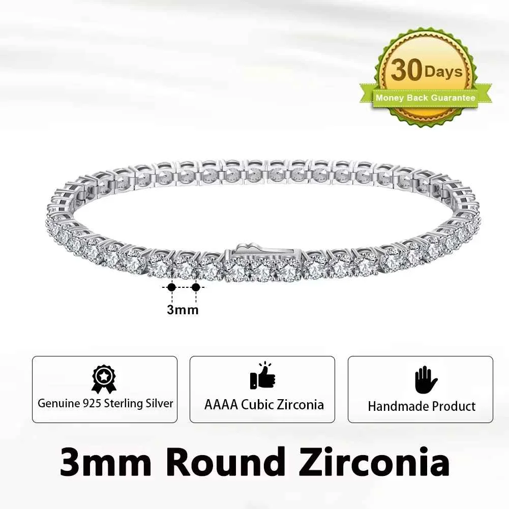 ORSA JEWELS Authentic 925 Sterling Silver Tennis Chain Bracelet Moulding Process Hanmade High-end Hand Chain for Man Woman SB128