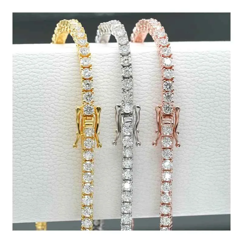 EWYA 925 Sterling Silver Moissanite Bracelet 0.1ct 3mm D VVS1 Diamond with GRA for Women Sparkling Wedding Party Fine Jewelry