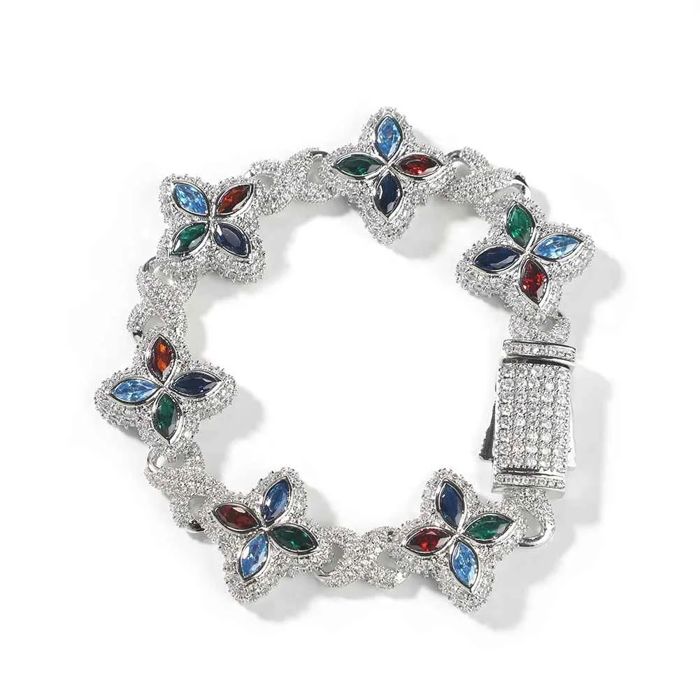 UWIN Iced Baby Blue Baguettecz Floral Infinity Bracelets for Women Men Cubic Zirconia Cuban Link Chain Anklets Fashion Jewelry