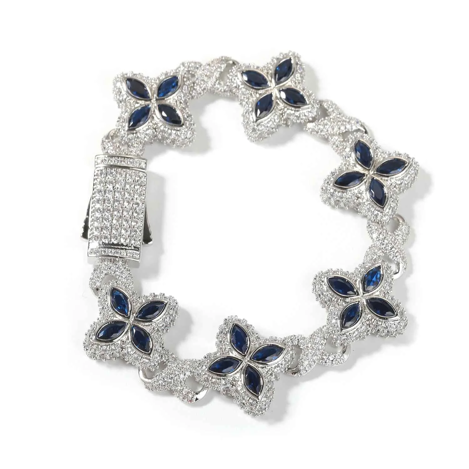 UWIN Iced Baby Blue Baguettecz Floral Infinity Bracelets for Women Men Cubic Zirconia Cuban Link Chain Anklets Fashion Jewelry