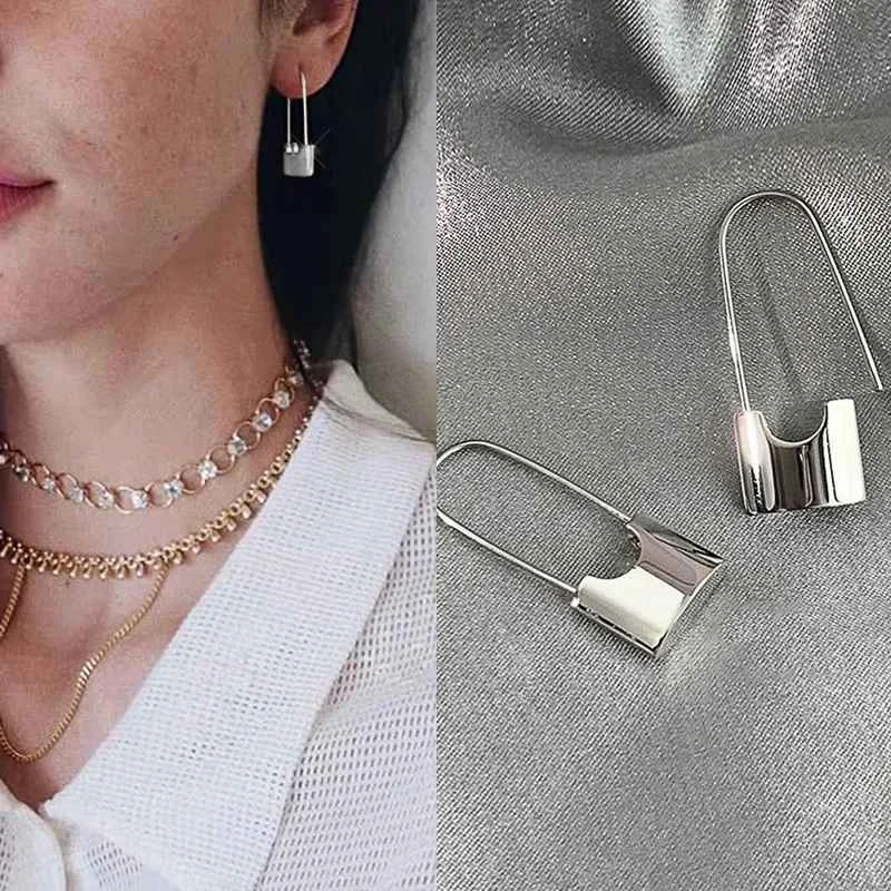 Huitan Geometric Metal Hoop Earrings for Women Gold Color/Silver Color Fashion Lady's Ear Earrings Daily Wear Versatile Jewelry