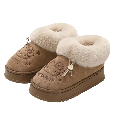 Winter Anime Kittys Women Plush Cotton Shoes Kawaii Cartoon Thicken Indoor Home Plush Warm Sweet Girls Comfortable Cotton Shoes