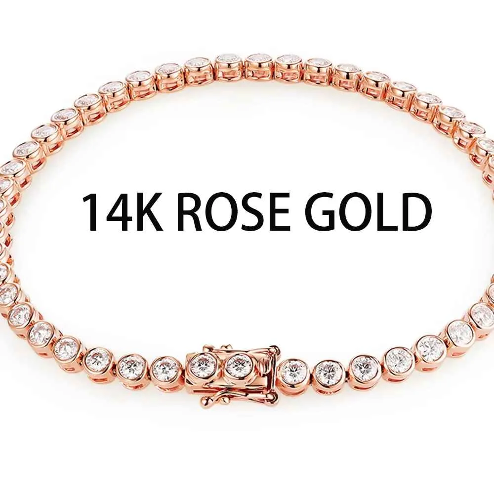Kuololit Bezel Set Moissanite Tennis Bracelet for Women Solid 14K 10K 925silver Round D VVS1 Bracelet for Engagement Christmas