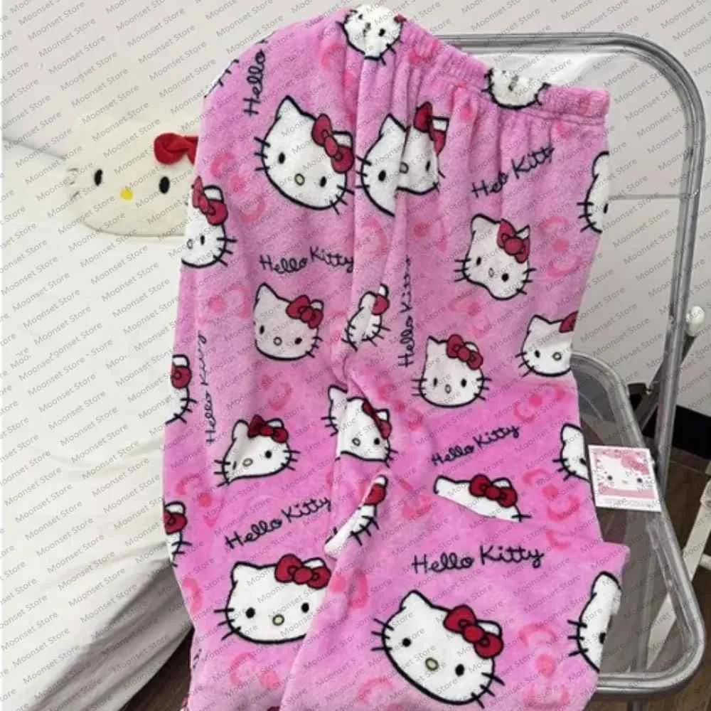 Miniso cartoon cute flannel pajama pants for women's autumn and winter new style warm casual home pants can be worn outside