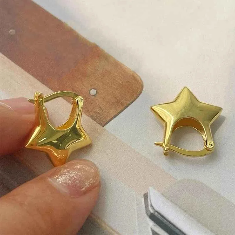 Huitan Geometric Metal Hoop Earrings for Women Gold Color/Silver Color Fashion Lady's Ear Earrings Daily Wear Versatile Jewelry