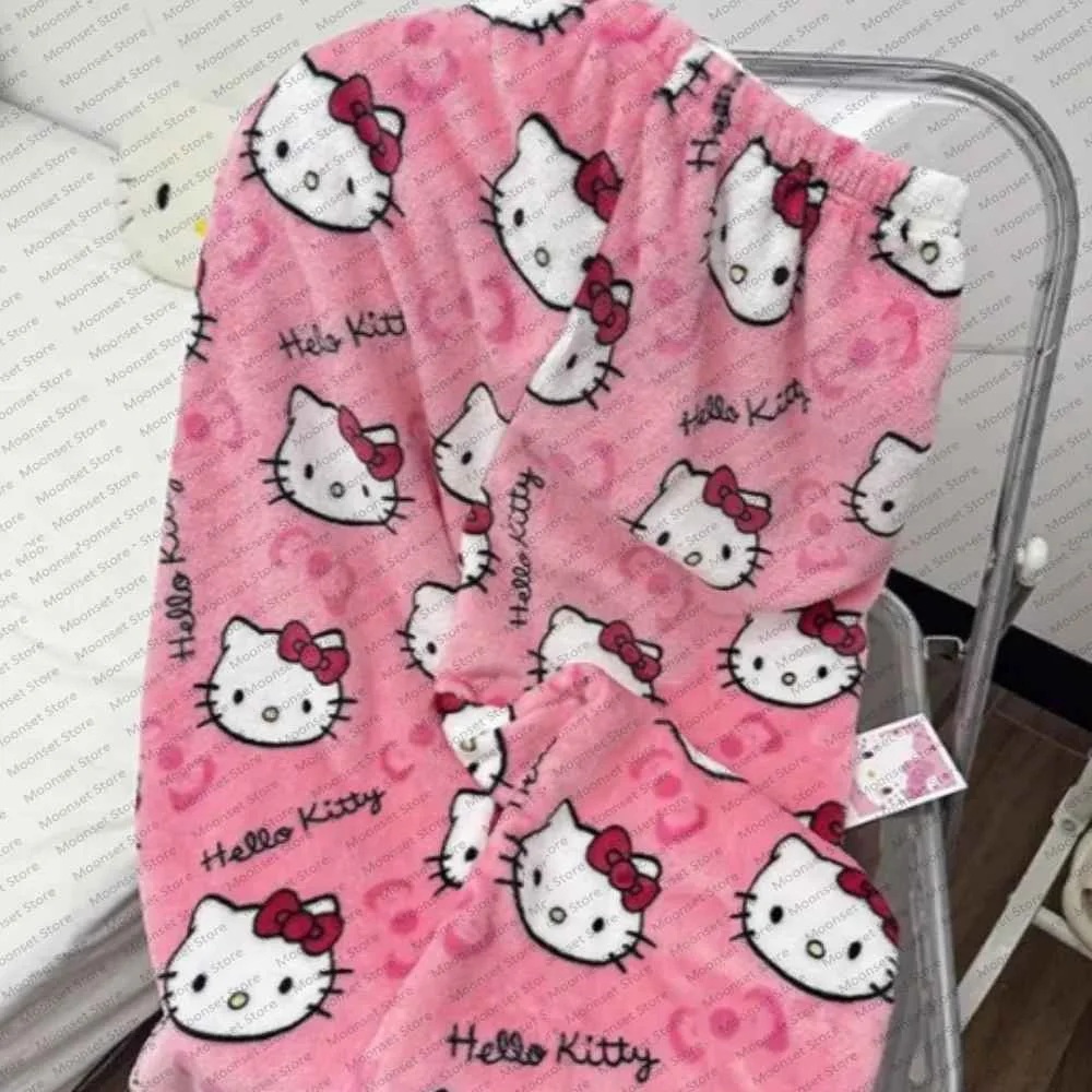Miniso cartoon cute flannel pajama pants for women's autumn and winter new style warm casual home pants can be worn outside
