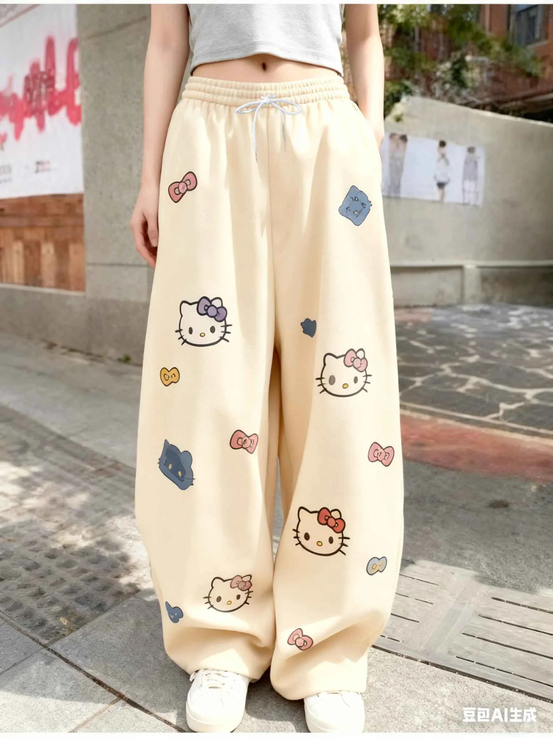 New Hello Kitty Cartoon Sweet Printed Pants, Fashionable Street Trend Versatile Sports Quick Drying Pants