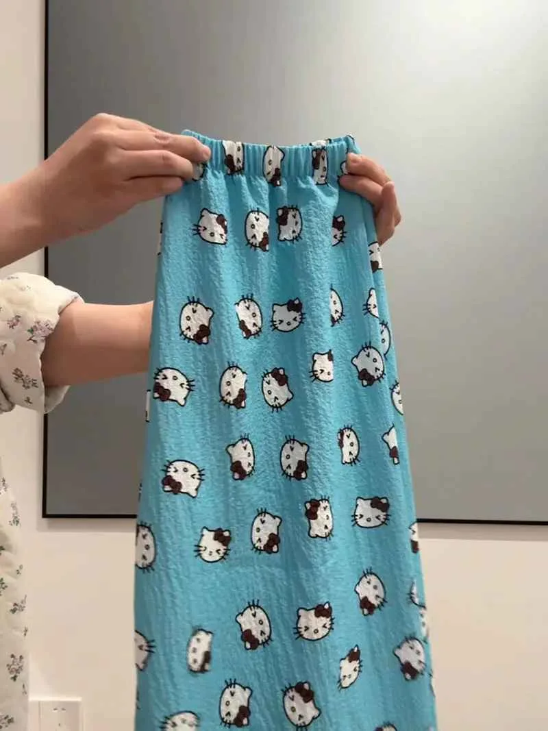 Hello Kitty American Vintage Jeans Wide Leg Pants High Waisted Trousers Straight Pants Sanrio Sweet Embroidery Girl Fashion New
