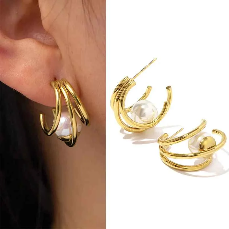 Huitan Geometric Metal Hoop Earrings for Women Gold Color/Silver Color Fashion Lady's Ear Earrings Daily Wear Versatile Jewelry