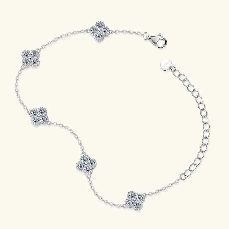 Anizw 2025 New 925 Silver Flower Clover Bracelet Moissanite 3mm for Women 18k Gold Plated Fine Jewelry Certified Lab Diamond D-E