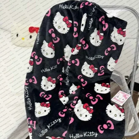 Miniso cartoon cute flannel pajama pants for women's autumn and winter new style warm casual home pants can be worn outside