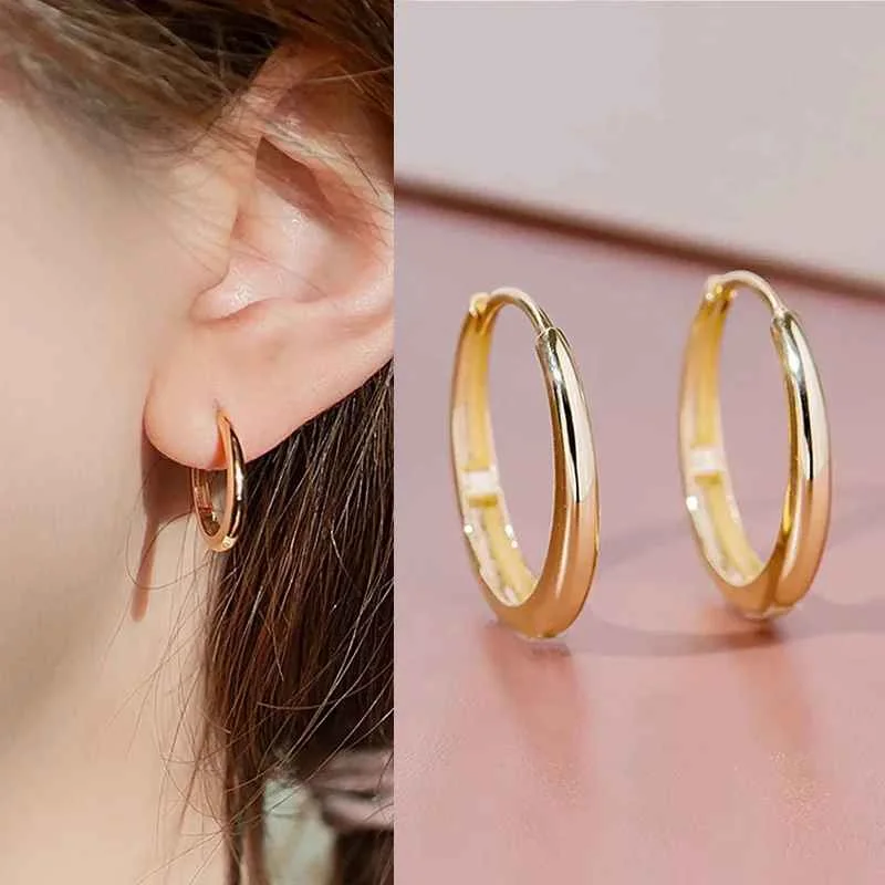 Huitan Geometric Metal Hoop Earrings for Women Gold Color/Silver Color Fashion Lady's Ear Earrings Daily Wear Versatile Jewelry