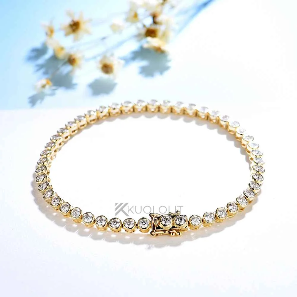 Kuololit Bezel Set Moissanite Tennis Bracelet for Women Solid 14K 10K 925silver Round D VVS1 Bracelet for Engagement Christmas