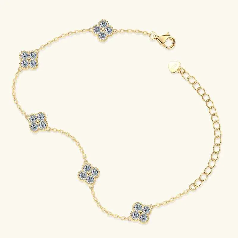 Anizw 2025 New 925 Silver Flower Clover Bracelet Moissanite 3mm for Women 18k Gold Plated Fine Jewelry Certified Lab Diamond D-E