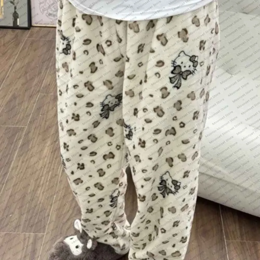 Miniso cartoon cute flannel pajama pants for women's autumn and winter new style warm casual home pants can be worn outside