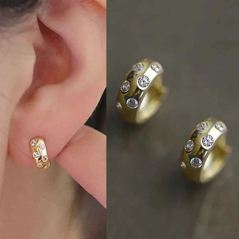 Huitan Geometric Metal Hoop Earrings for Women Gold Color/Silver Color Fashion Lady's Ear Earrings Daily Wear Versatile Jewelry