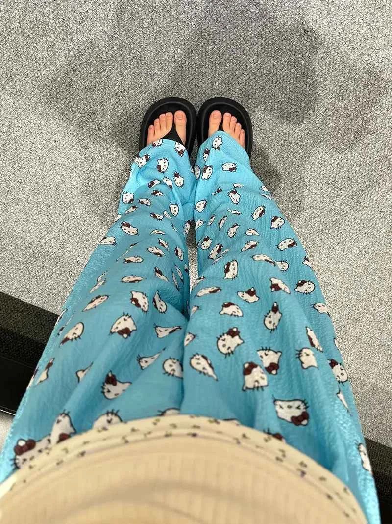 Hello Kitty American Vintage Jeans Wide Leg Pants High Waisted Trousers Straight Pants Sanrio Sweet Embroidery Girl Fashion New