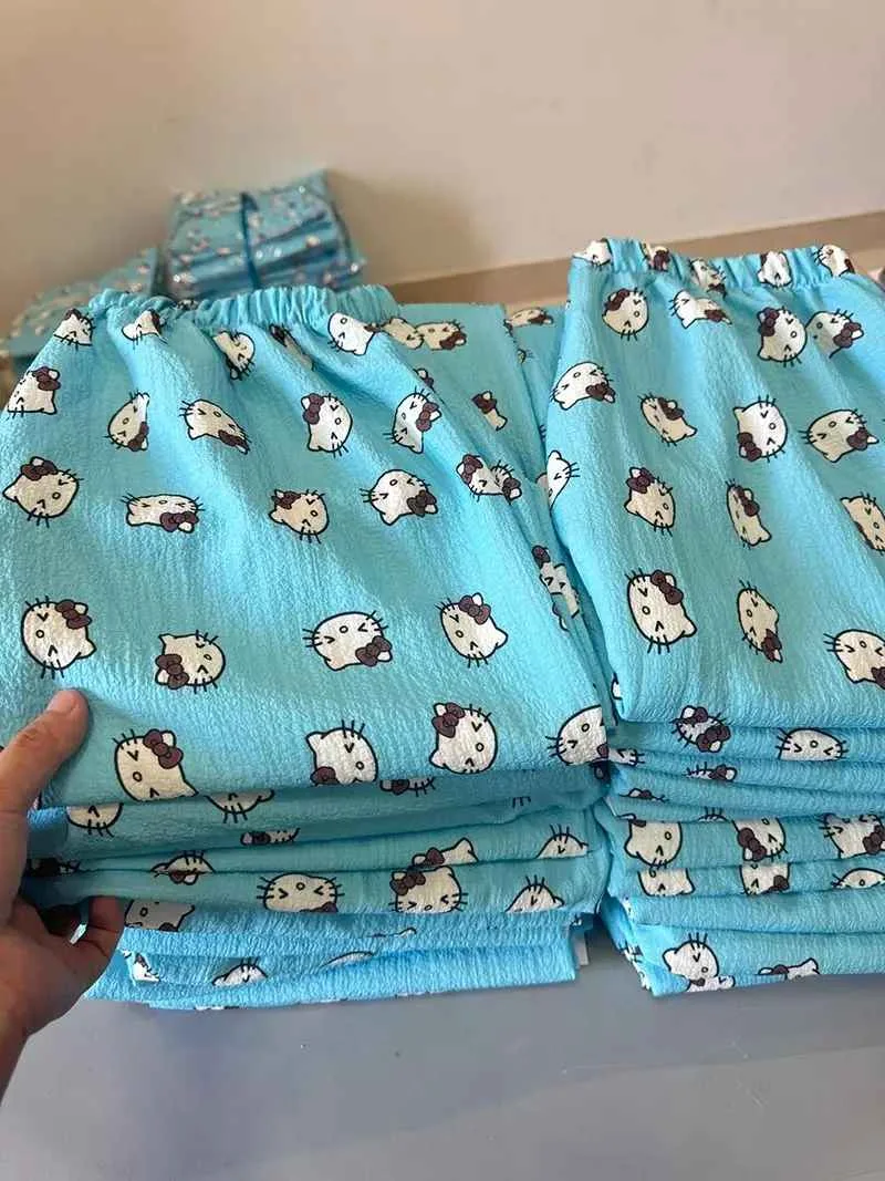 Hello Kitty American Vintage Jeans Wide Leg Pants High Waisted Trousers Straight Pants Sanrio Sweet Embroidery Girl Fashion New