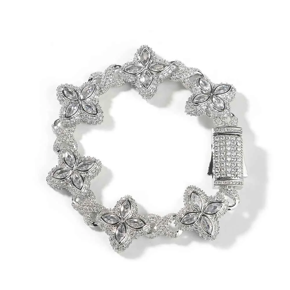 UWIN Iced Baby Blue Baguettecz Floral Infinity Bracelets for Women Men Cubic Zirconia Cuban Link Chain Anklets Fashion Jewelry