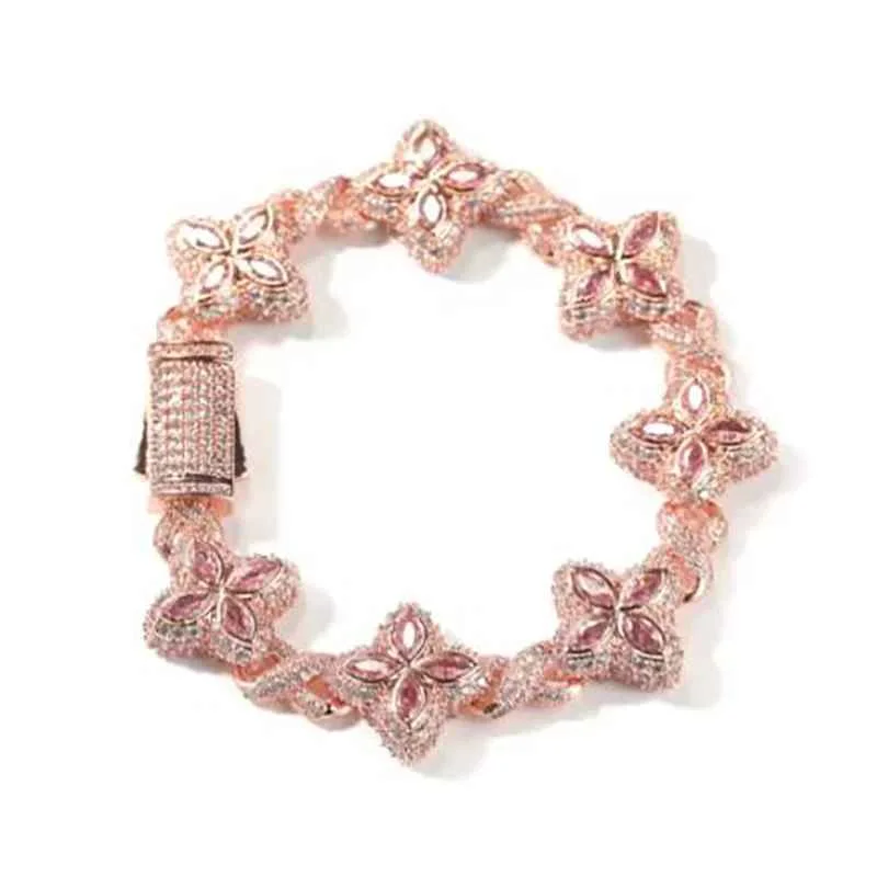 UWIN Iced Baby Blue Baguettecz Floral Infinity Bracelets for Women Men Cubic Zirconia Cuban Link Chain Anklets Fashion Jewelry