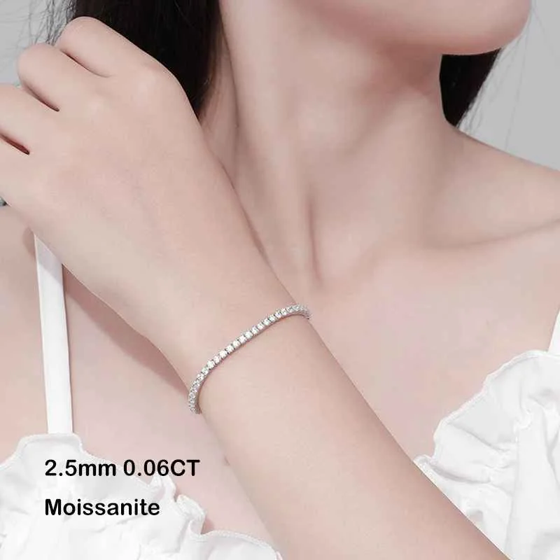 EWYA 925 Sterling Silver Moissanite Bracelet 0.1ct 3mm D VVS1 Diamond with GRA for Women Sparkling Wedding Party Fine Jewelry