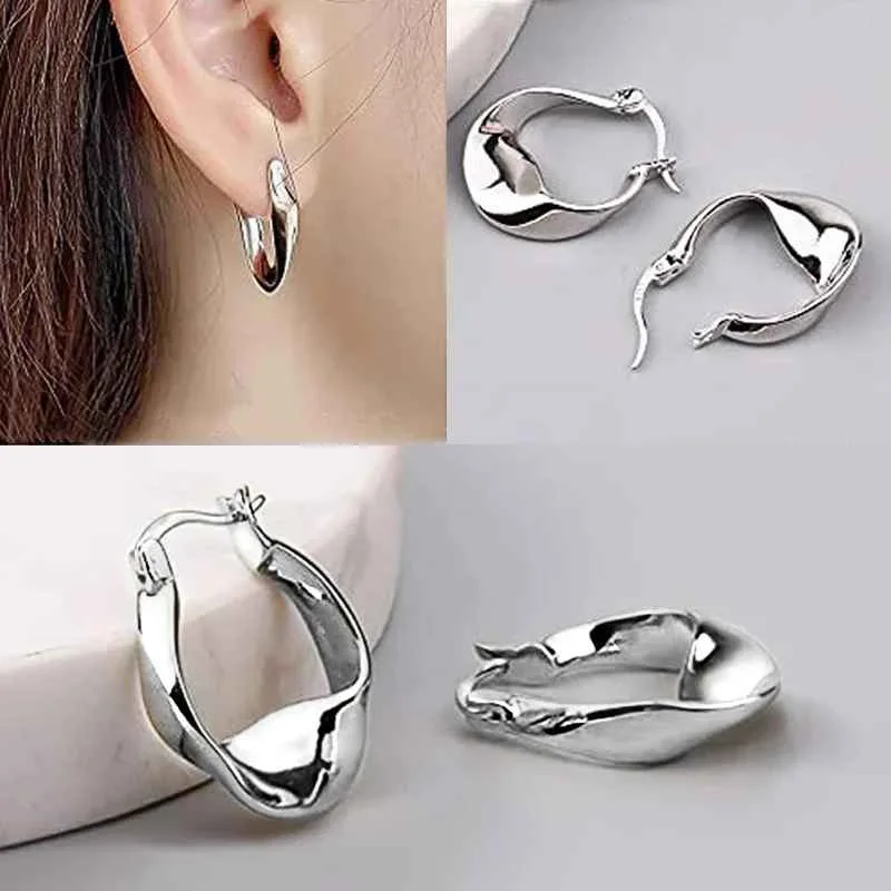 Huitan Geometric Metal Hoop Earrings for Women Gold Color/Silver Color Fashion Lady's Ear Earrings Daily Wear Versatile Jewelry