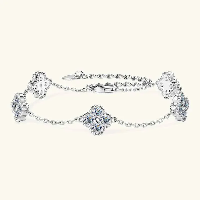 Anizw 2025 New 925 Silver Flower Clover Bracelet Moissanite 3mm for Women 18k Gold Plated Fine Jewelry Certified Lab Diamond D-E