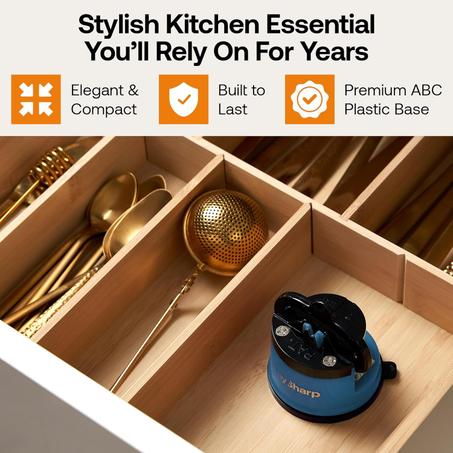 انيشارب مبراة سكاكين، امنة بدون استخدام اليدين، شفط باور جريب، شحذ جميع سكاكين المطبخ بامان، مثالية للستيل المقوى والمسنن، الافضل في العالم، حجم واحد، ازرق